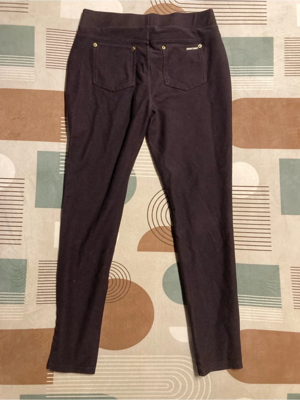 Michael Kors Chocolate Brown Slim Stretch Pants with Gold-Tone Accents